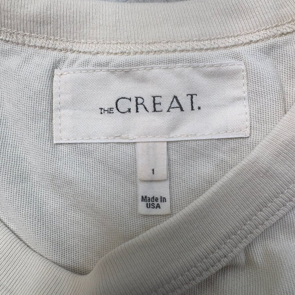 THE GREAT. Floral Embroidered Boxy Short Sleeve Crewneck Tee Cream Size 1/Medium - Picture 5 of 12